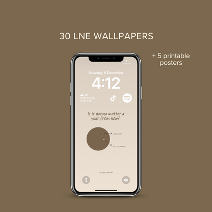 Image of a cream LNE wallpaper that says "is it gonna matter a year from now?"